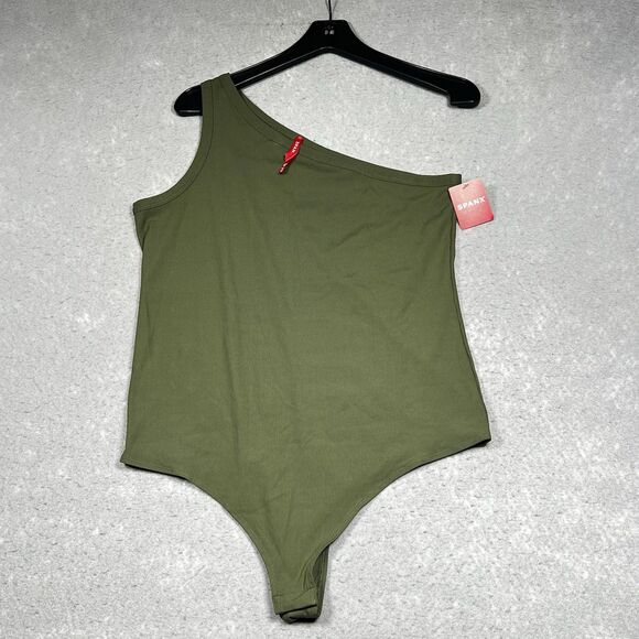 Spanx Bodysuit Womens Size 1X Green One Shoulder Bodysuit Sleeveless - Picture 1 of 9
